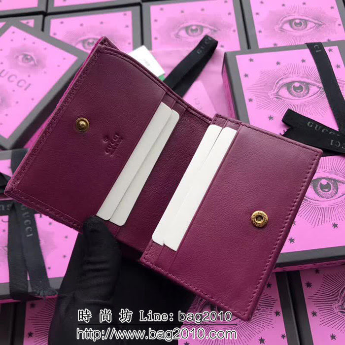 GUCCI古馳 歐洲正品原單 天鵝絨GG marmont小卡包 466492 紫紅天鵝絨 WTG1356